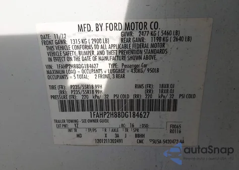 2013 Ford Taurus Sel z USA, uszkodzony, nr VIN 1FAHP2H88DG184627